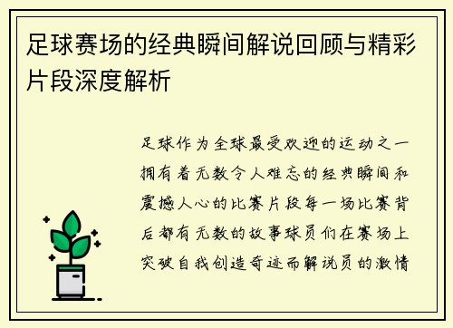 足球赛场的经典瞬间解说回顾与精彩片段深度解析 足球赛场的经典瞬间解说回顾与精彩片段深度解析