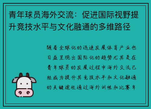 青年球员海外交流:促进国际视野提升竞技水平与文化融通的多维路径 青年球员海外交流:促进国际视野提升竞技水平与文化融通的多维路径